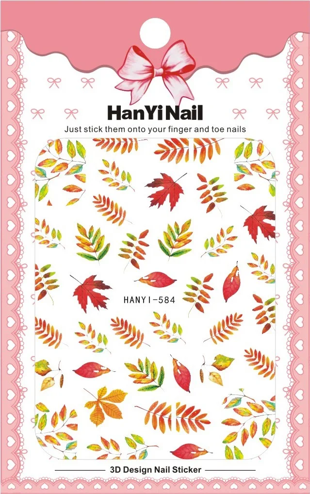 3D nail art sticker beauty girls nail tip decoration Autumn season maple leaves flowers butterfly back glue nail foils HY010