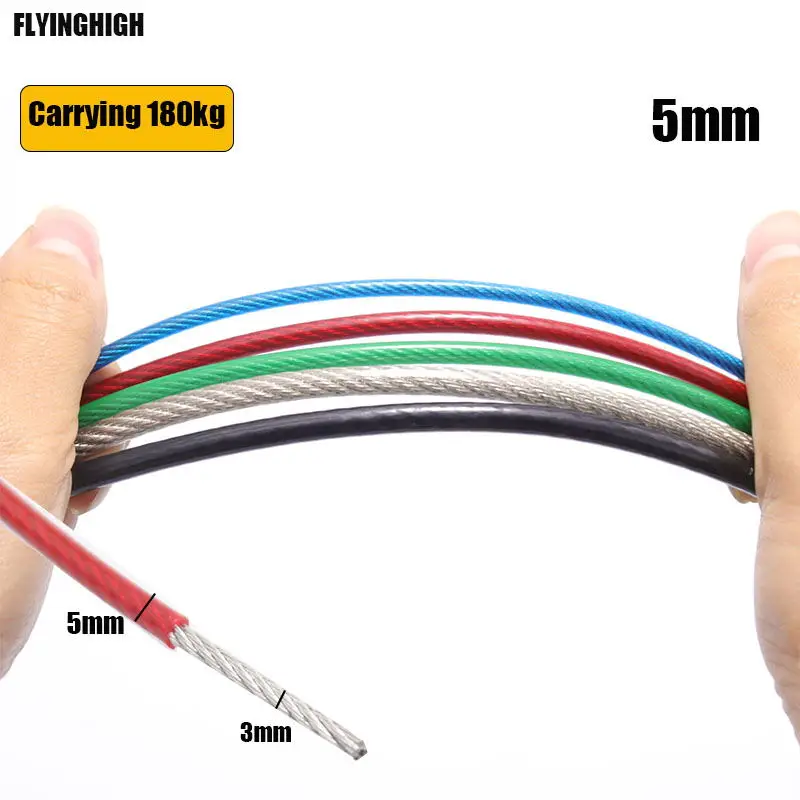 10m 304 de aço inoxidável pvc revestido fio de aço corda macio estilingue 7*7 varal 5mm diâmetro