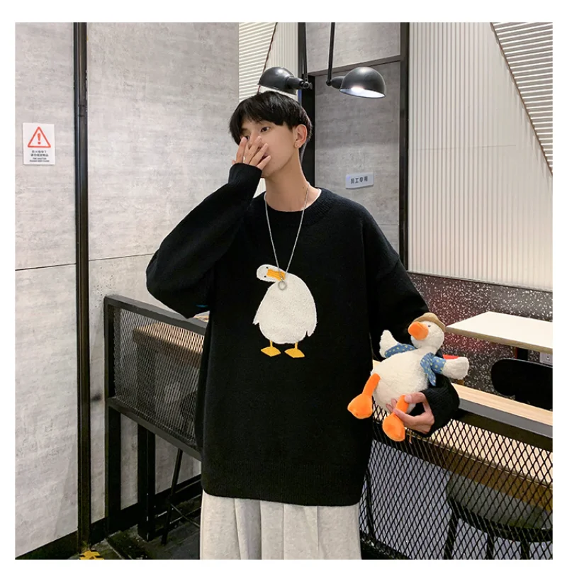 FAVRE Cute Duck Goose Sweater Men Woman Round Neck Cartoon Pullover Sweaters Japanese Style Casual Loose Couple Jumpers Tops