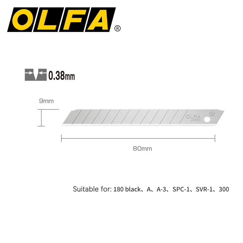 OLFA AB-10S Stainless Steel Spare Blades 10pcs 9mm Standard-Duty Precision Snap-off Blade for Cutter A-3/NA-1/SPC-1/SVR-1 Knife