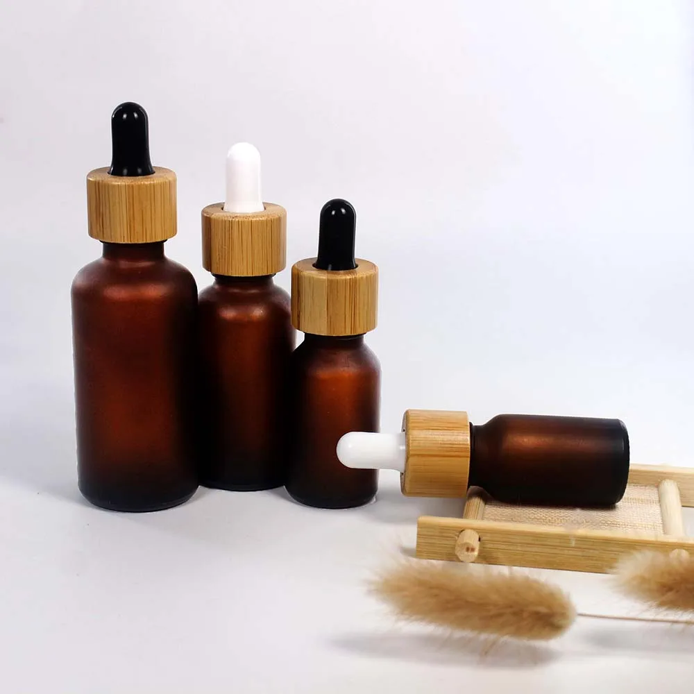 

5ml 10ml 15ml 30ml 50ml Matte Brown Dropper Bottle Amber Serum Essential Basic Massage Oil Pipette Refillable Natural Bamboo Cap