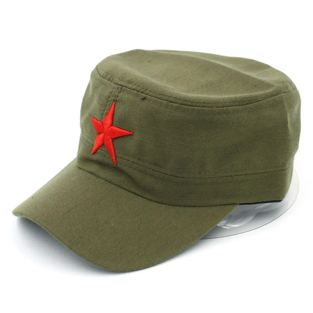 New China Chairmen Mao Red Star Pattern Flat Top Cotton Fabric Army Cap Hat Communist Army Hat tactical cap Outdoor Sport Hat