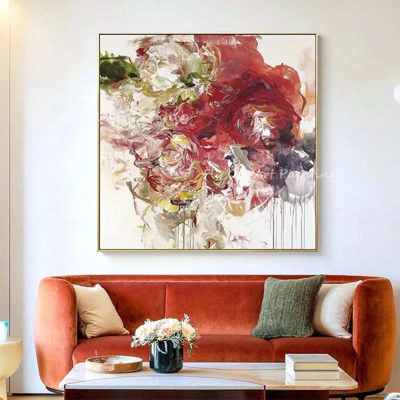 

100% hand painted colorful Red Flower Oil Paintings Wall Pictures Art Wall Artwork For Room Home Decoration Gift No Frame