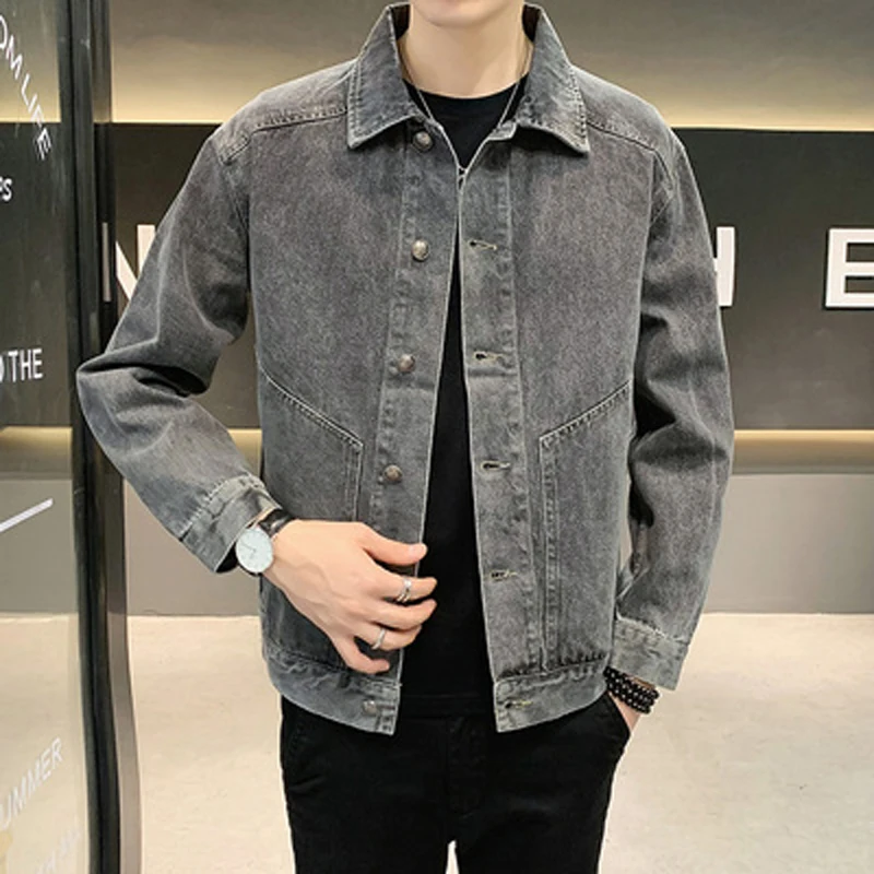 

Men's New Autumn Denim Coat 2021 New Korean Fashion Denim Jacket Single Breast Loose Causal Workwear Black Jackets Brand