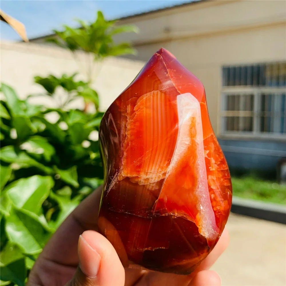 

Magical Natural Red Agate Carving Torch Quartz Crystal Mineral Specimen Spiritual Healing Home Office Degaussing Decorative Gem