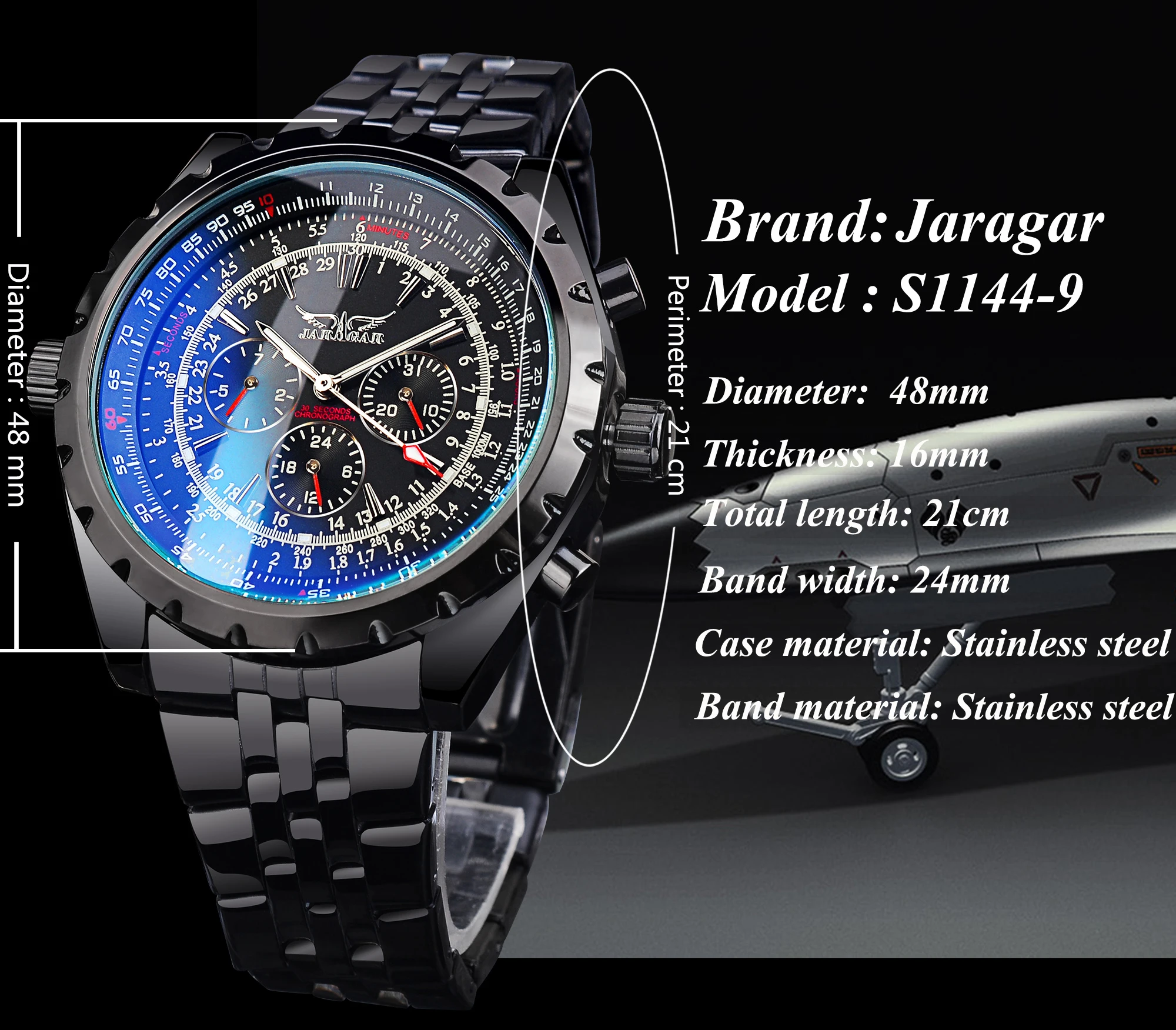 Jaragar 3 Zifferblatt männer Automatische Uhr Edelstahl Mechanische herren uhren Datum Woche Display Leucht Armbanduhr Blau Glas