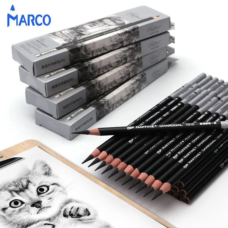 

Marco Sketch Pencil Soft Hard Charcoal Pencil 2H 4B 6B 8B White Charcoal Professional Beginner Sketch Set Student Art Supplies