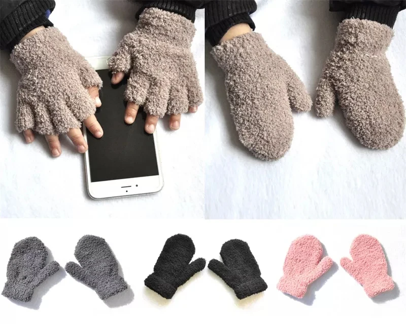 

Fingerless Cute Pink Warm Winter Gloves Unisex Half-Fingers Fuzzy Gloves Fingerless Gloves