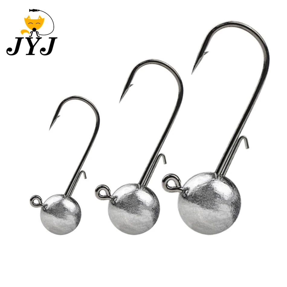 10szt/lot big head jigs hook 1g-20g All size Round Ball Jig Head Hook Weedless Long Shank Jig Head For Soft Worm Fishing