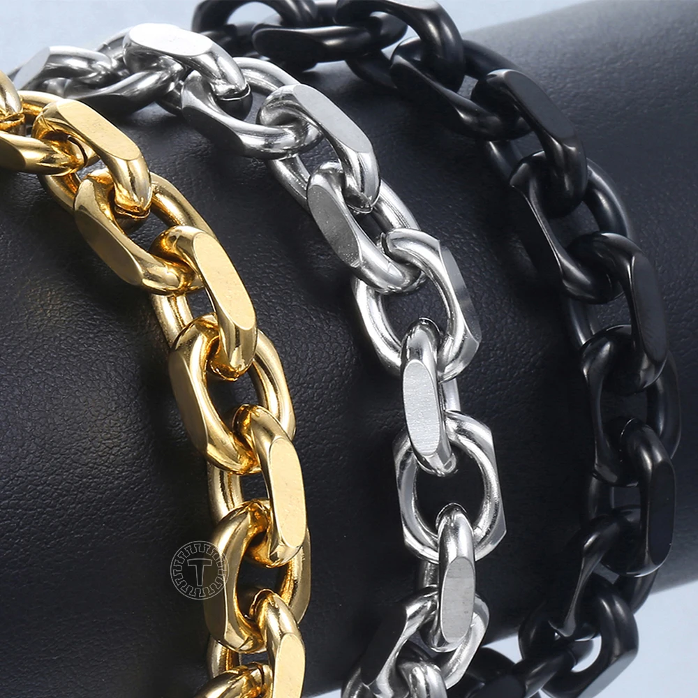 9mm Gold Silver Color Bracelet Cable Link Chain Bracelet Stainless Steel w T/O Toggle Link Clasp Fashion Jewelry Gifts LKBB11