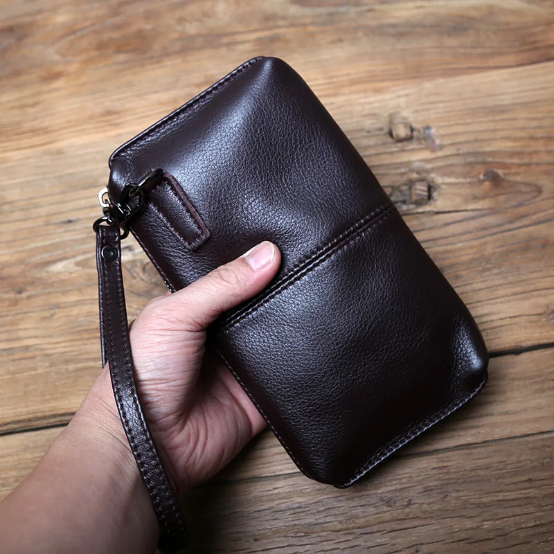 NZPJ männer Leder Lange Brieftasche Erste Schicht Rindsleder Zipper Clutch Tasche Retro Bank Karte Fall Weichem Leder Telefon Fall münze Fall – Detail 15