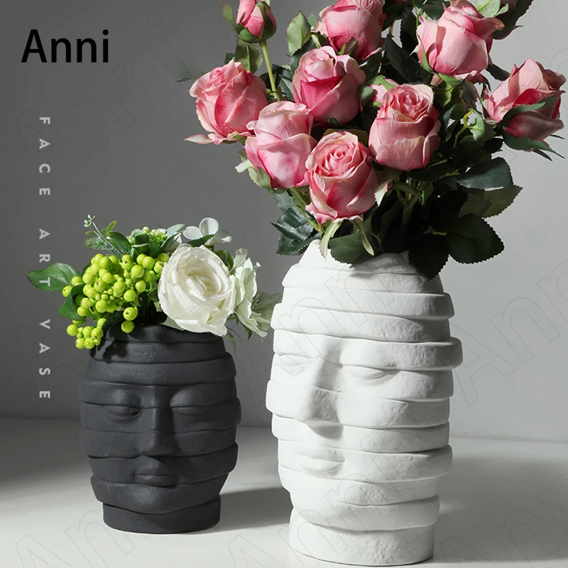 

Creativity Ceramic Face Vase Nordic Modern Human Faces Abstract Art Ornaments Living Room Desktop Flower Vases Home Decoration
