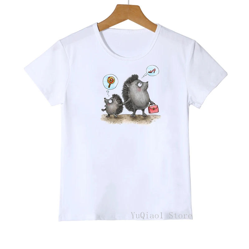 funny cute Hedgehog animal printed boys/girls clothes super mom and children tshirt girls summer tops tee shirt white t-shirt