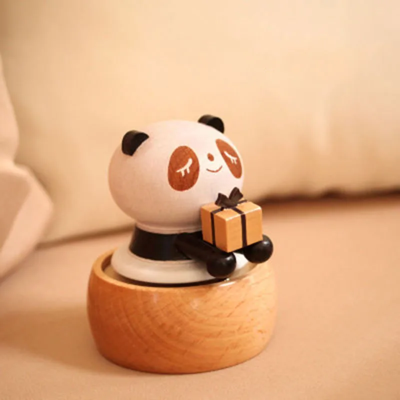 Creative Wooden Crafts Tabletop Decoration Holiday Fairycore Boy Girl Gifts Panda Spirit Music Box Honey Love Wooden Music Box