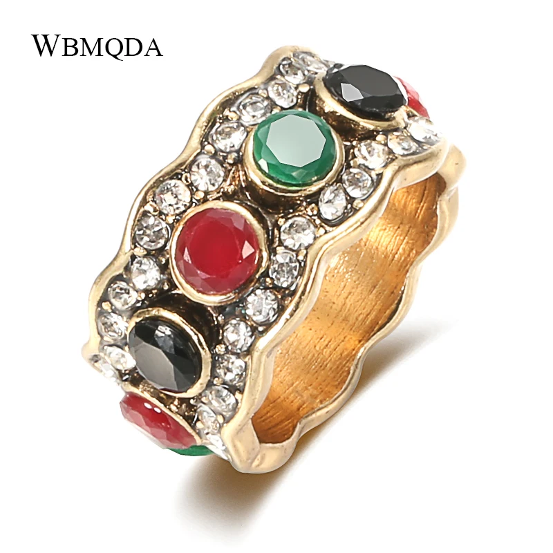 Wbmqda Hot Vintage Crystal Rings For Women Fashion Gold Color Round Ring Bohemian Jewelry Trending Products 2020