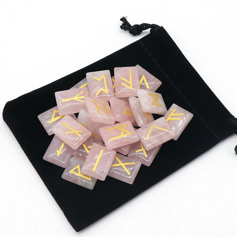 25PCS Natural Rune Set Heaven Book Stone Divination Reiki Crystal Agate Power Fortune-telling Specimen Healing Gift Decoration