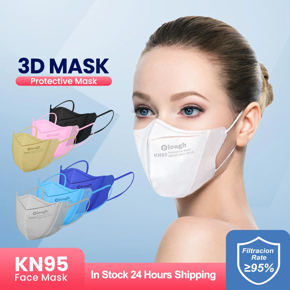 Elough Mascarillas kn95 FPP2 Mask FFP 2 Fish korea Masks FFP2Mask Adult 4 L ayers FFP2 KN95 Respirator KN 95 Mask Black