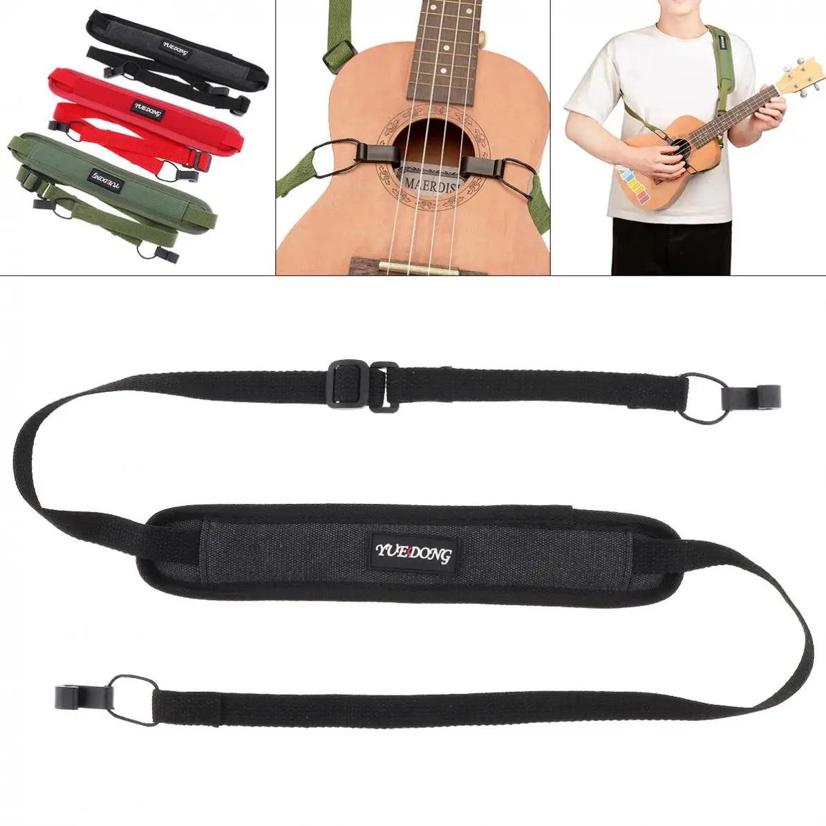 Colourful Ukulele Shoudler Strap Breathable Cotton  Punch-free Double Hook Strap