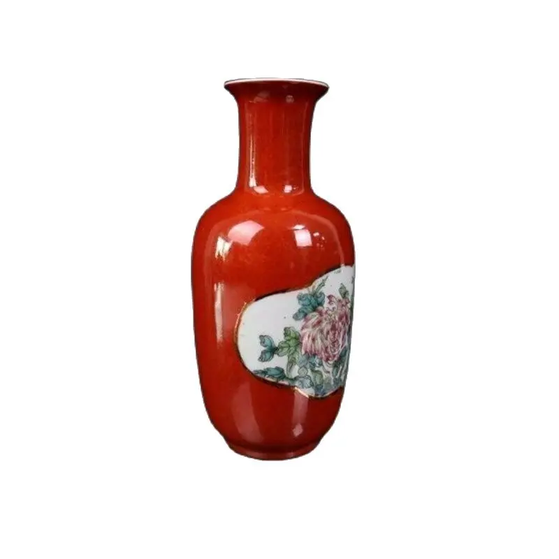 

Chinese Old Porcelain Red Glaze Pastel Flower And Bird Pattern Vase