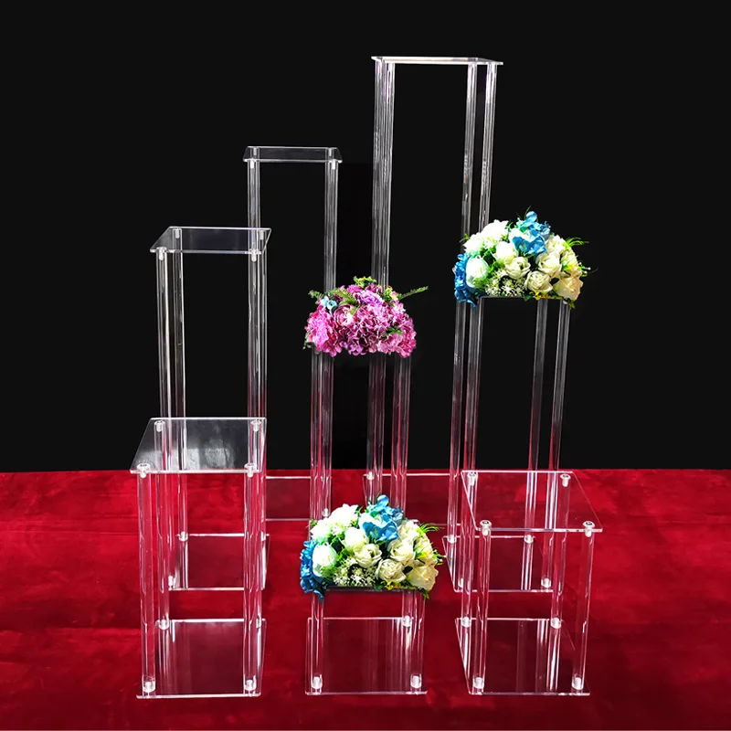 10pcs )Acrylic Floor Vase Clear Flower Vase Table Centerpiece For Marriage Vintage Floral Stand Columns For Wedding Decoration