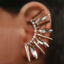 Fashion Cyrstal earrings Punk Rivet Ear Cuff Clip Trendy Inlaid Rhinestones Alloy Earcuffs Gothic Party Jewelry Clip Earrings