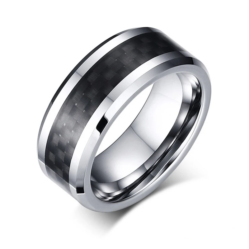 Men Ring Tungsten Carbide Ring Inlay Carbon Anniversary Wedding Band For Men Unisex Party Gift Fashion Jewelry