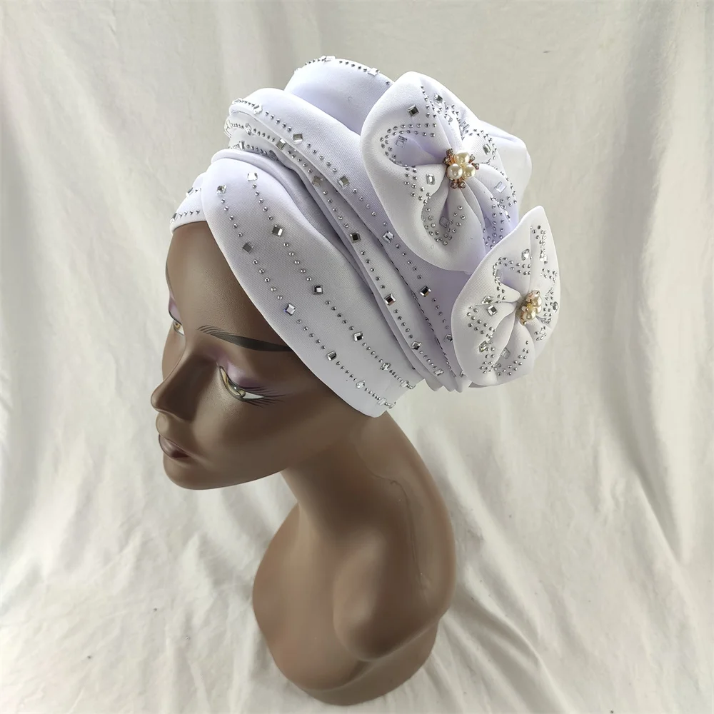 

2021African Nigerian Turban Cap With Women Cotton Breathe Hat Muslim Scarf Gel Headgear Wide Brim Auto Gele Aso Ebi Headtie