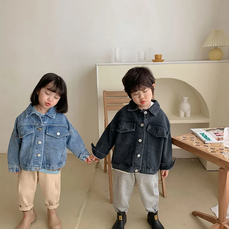 MILANCEL Kids Jacket Girls Denim Coat Single Breast Boys Jacket Turn Down Collar Outfit