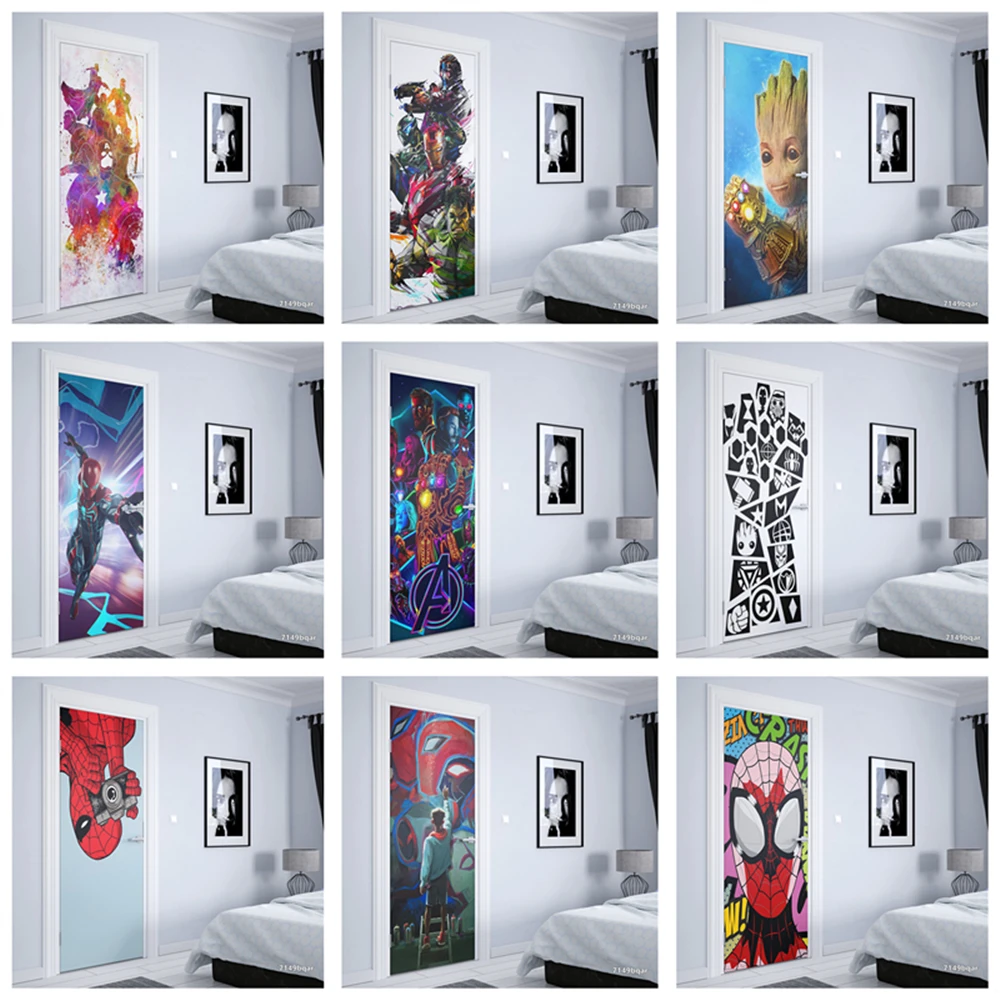 Marvel superhero Door Stickers watercolor Removable Wallpaper Art Murals for Doors wall art Art Decor Kids Room Door stickers