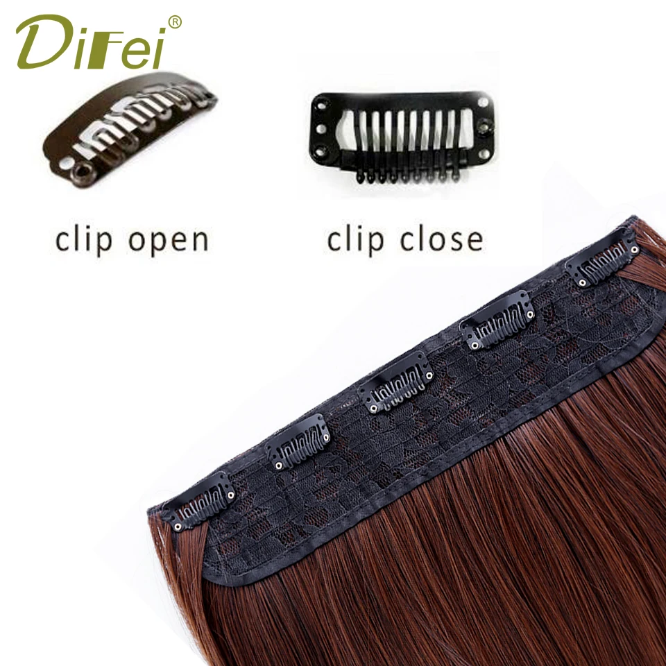 DIFEI 5 Clips Synthetic Hair Long Straight Clip In Hair Extensions Natural False Hair Black Brown Hair Pieces for Women