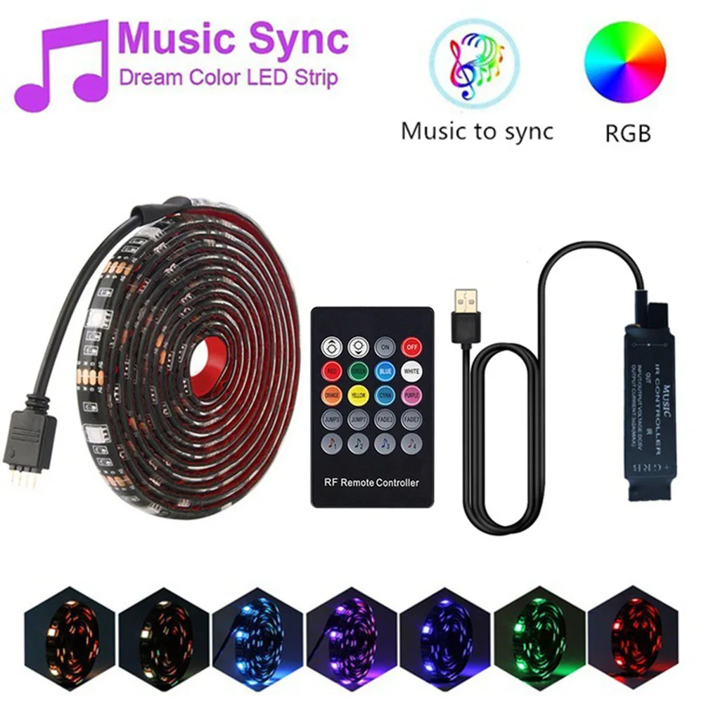 Classic Texture USB LED Music Control String Light Practical Waterproof RGB Flexible TV Tape Ribbon Lamp Entertainment Supplies