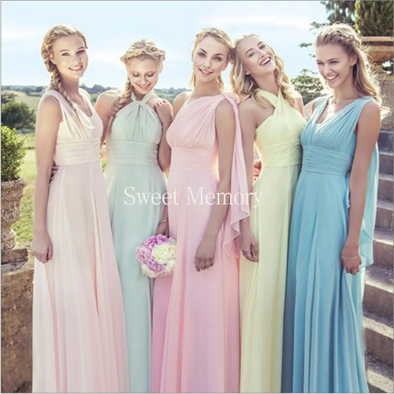 Nach Maß DIY Lange Brautjungfer Kleider Chiffon Rosa Blau Gelb Korallen Boden-Länge Vestido Hochzeit Party Prom Kleid Frauen kleid