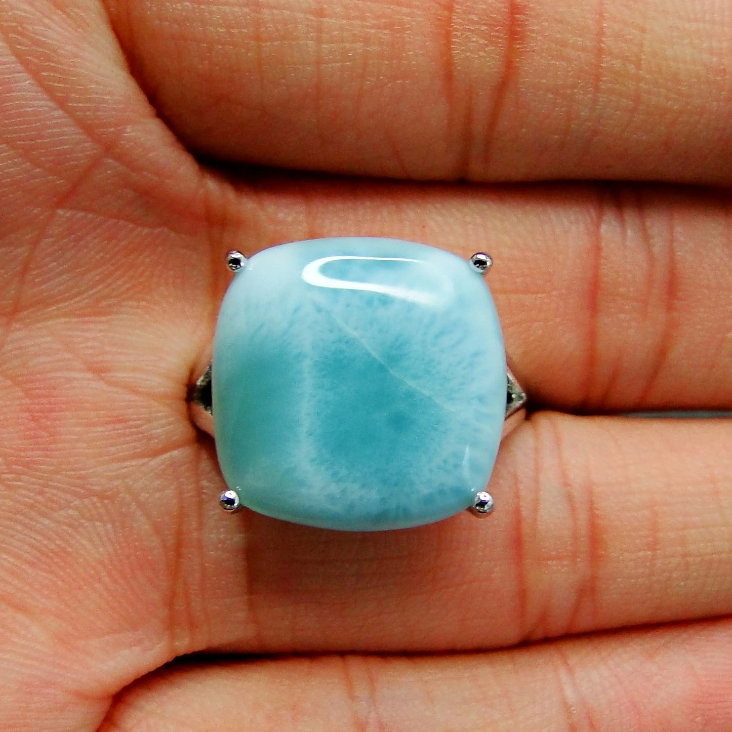 Hot Selling 925 Sterling Silver Natural Larimar Ring Womens Engagement Wedding Ring For Gift