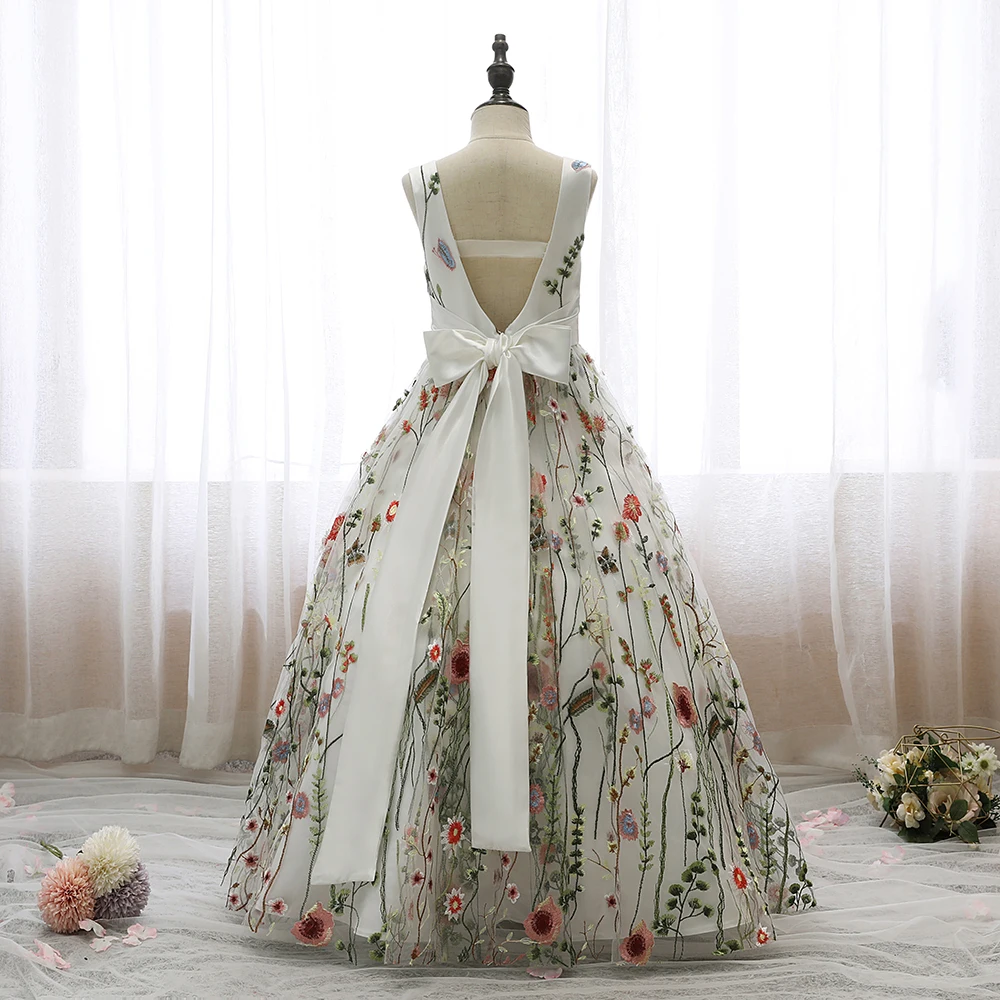 Vestidos estampados sem mangas para meninas, Vestidos de princesa, Arco sem encosto, Comunhão, Festa noturna, Casamento, Crianças