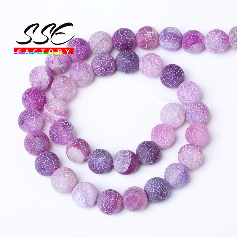 Natural Stone Beads Frost Purple Cracked Dream Fire Dragon Veins Agates Beads For Jewelry Making DIY Bracelet 15\