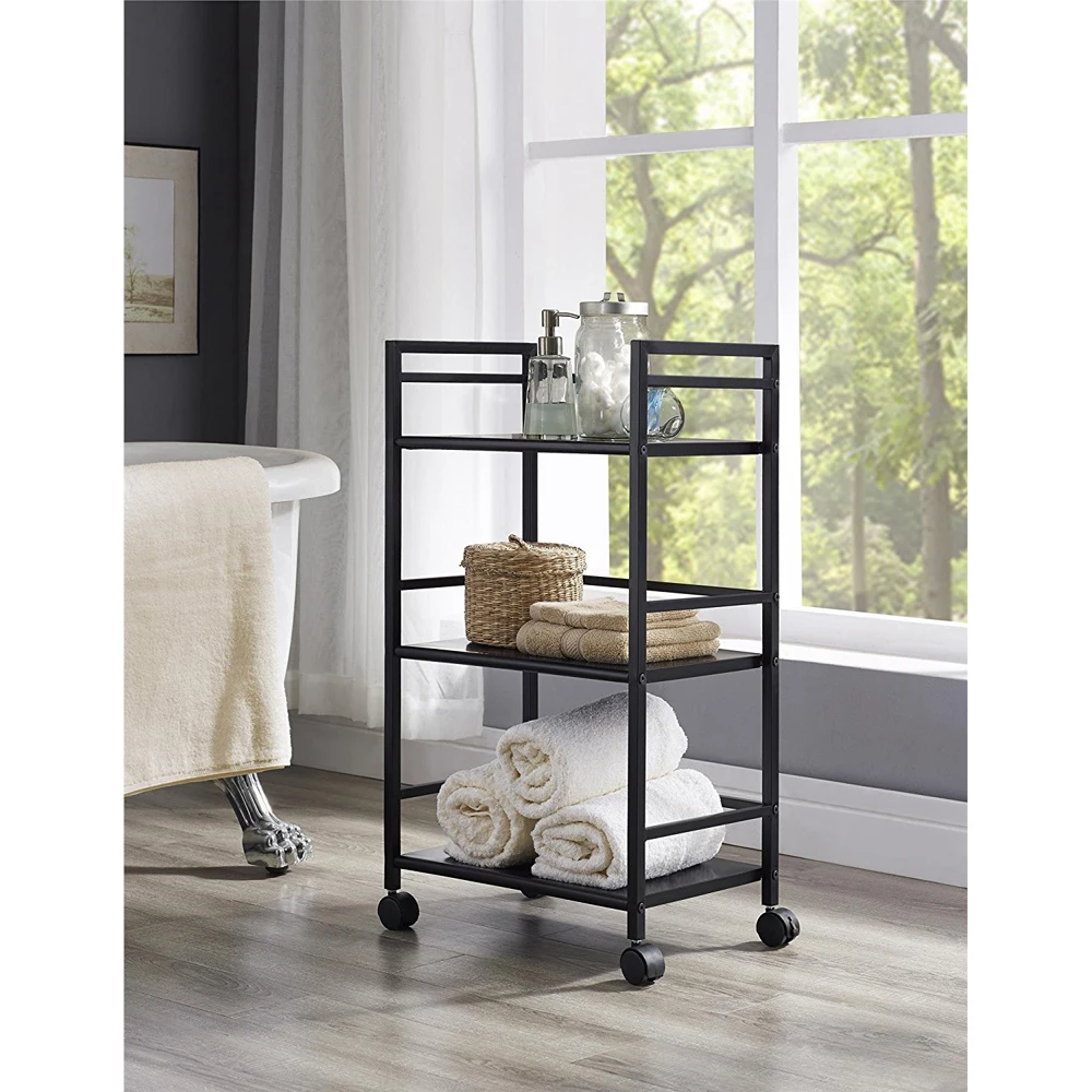 3 Tiers Storage Rack Shelf Stand Widen Multi-Functional Rolling Cart Black (60 x 32 x 75)cm