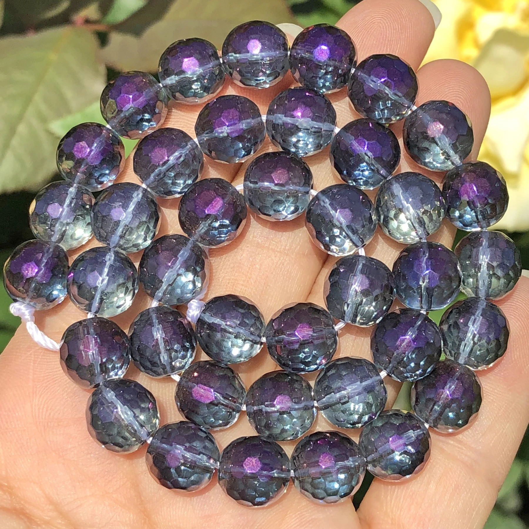 Faceted Purple Multicolour Quartzs Beads Round Loose Spacer Beads For Jewelry Making Crystal Glass Diy Bracelet 6/8/10/12MM 15”