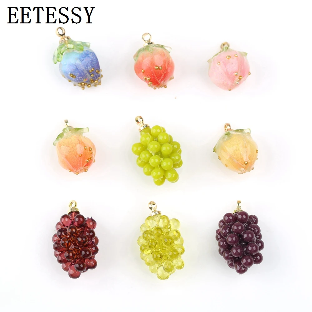 5pcs/Lot Acetate Acrylic Resin Pendant Mini Crystal Grape Pink Peach Pendant For Jewelry Making Earrings Charms DIY Accessories