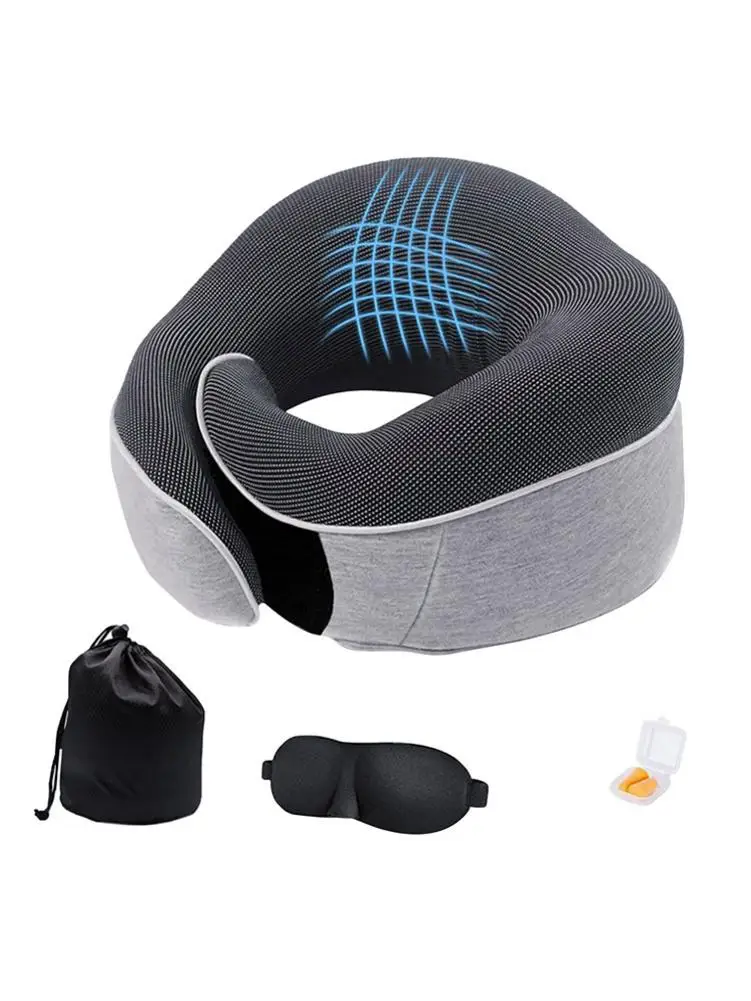 Travel Pillow Memory Foam Car Neck Pillow Ergonomic Adjustable Car Neck Support Airplane Travel With Patch Earplugs Storage Bag