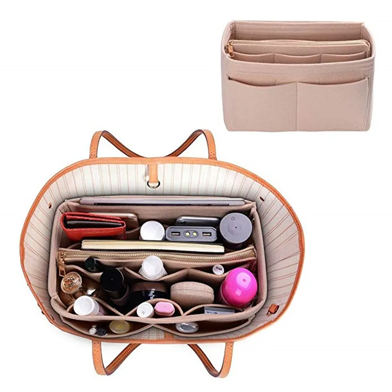 Purse Organizer Insert, Felt Bag organizer with zipper, Handbag & Tote Shaper, Fit LV Speedy, Neverfull, Tote