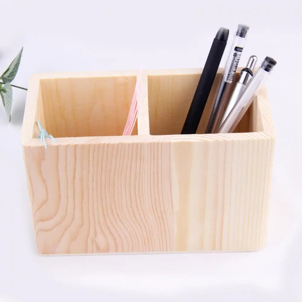 Wooden Holder DIY Unpainted Remote Control Storage Pen Holder Student Stationery 1/2/3 Grid Organizer Desktop Office Container