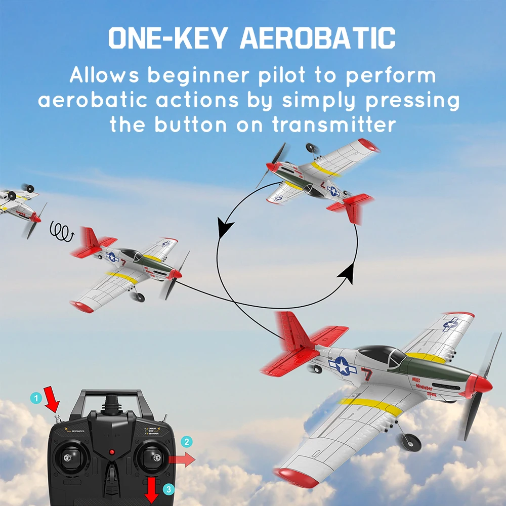 761-5 P51 Rc Plane Airplane Model 400Mm Wingspan 2.4G 6 Axis Gyroscope Fixed Wing Rtf Glider Epp Foam Aircraft 14Mins Drone Toy