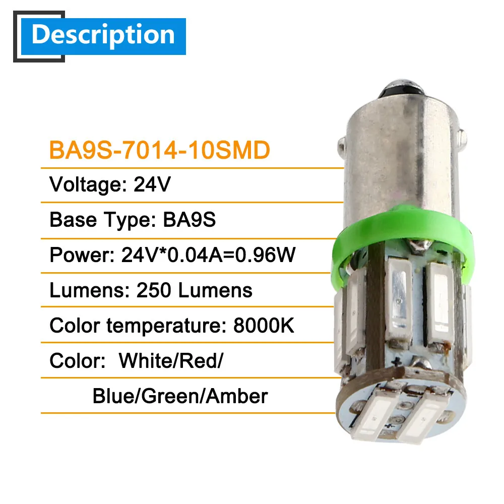 5PCS DC 12V 24V T11 BA9S 7014 10 SMD 250LM Led Bulb Door Side Map Indicator Reverse Reading Tail Light Car White Red Blue Amber