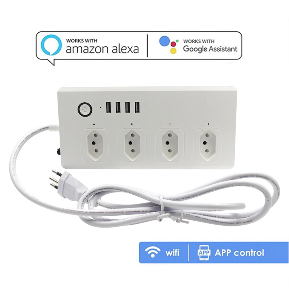 

Brazil WiFi Smart Power Strip Brazil Outlets Type-N Plug Sockets with USB Remote Voice Control Surge Protector Remote by Alexa