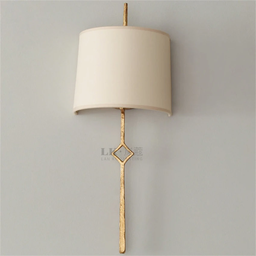 Imagem -04 - Retro Longo Metal Wall Sconces American Cloth Lampshade Designer Wall Lamps Quarto de Hotel Sala de Estar Corcorredor Estudo Sconces Lights Iluminação Designer