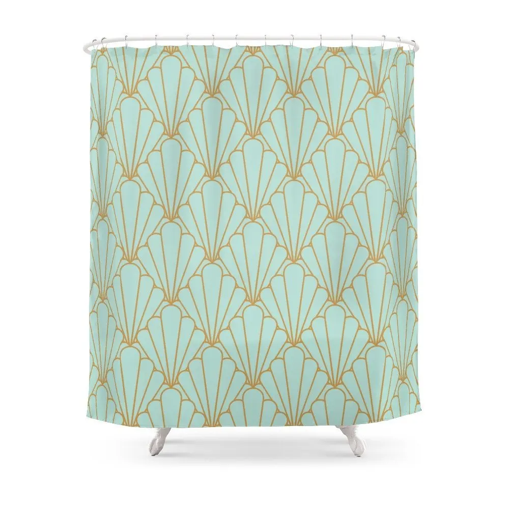 Art Deco Series Mint Green Shower Curtain Mat Polyester Fabric Bathroom Home Decoration Waterproof Print Shower Curtains image 2