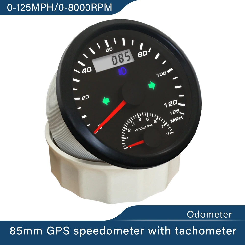 

Universal 85mm 0-60 km/h 0-125 km/h 0-200 km/h GPS Speedometer Engine Tachometer Miles Odometer GPS Antenna with Amber Backlight