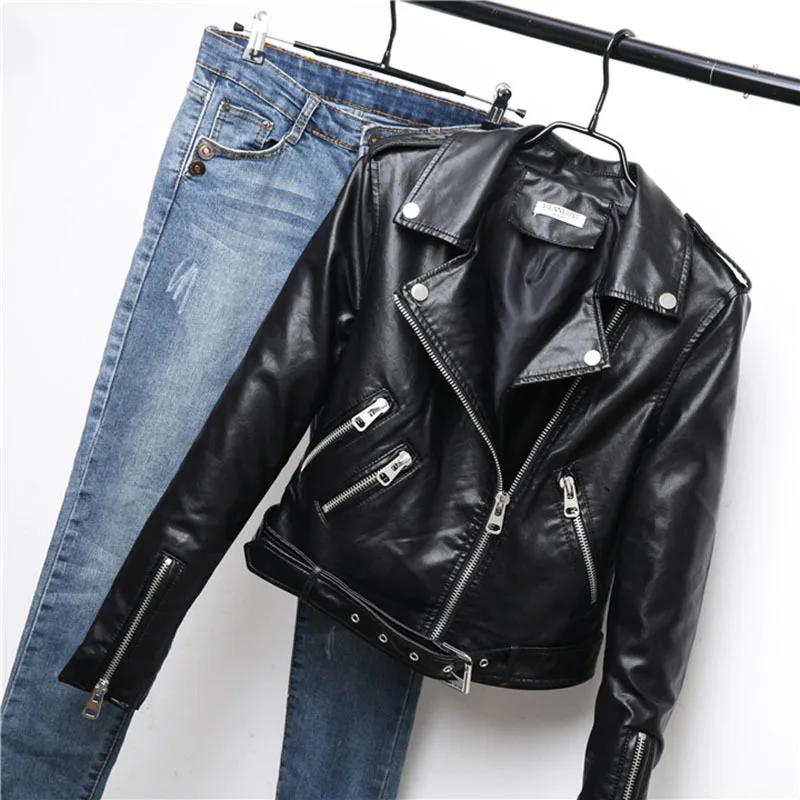 

Autumn Faux PU Leather Jacket Women Motorcycle Short Jacket Biker Overcoat Ladies Streetwear Slim Lapel Long Sleeve Spring Coat