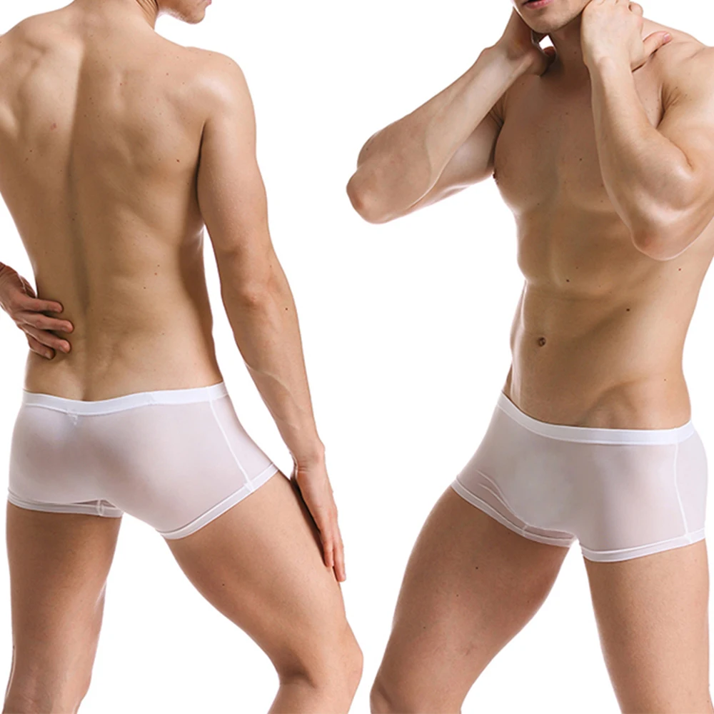 Ropa interior Sexy para hombre, bóxer de hielo de seda, calzoncillos transparentes superfinos de tiro bajo, suaves y transpirables, Cueca