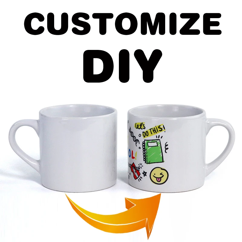 

Diy 6oZ Small Coffee Milk Cup Personalized Custom Logo Photo Picture Text Printable Blank White Ceramic Mug Round Handle Gift